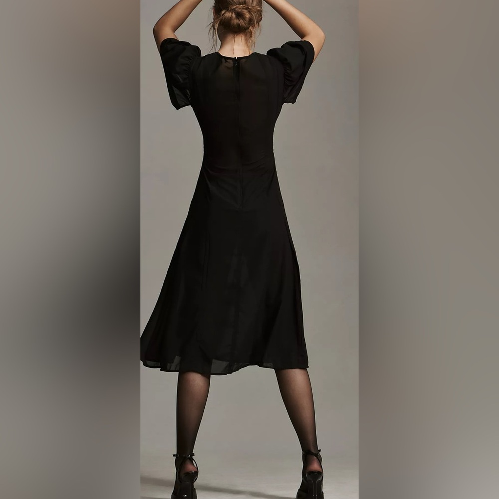 Anthropologie Black Midi Dress with Puff Sleeves - Picture 14 of 14